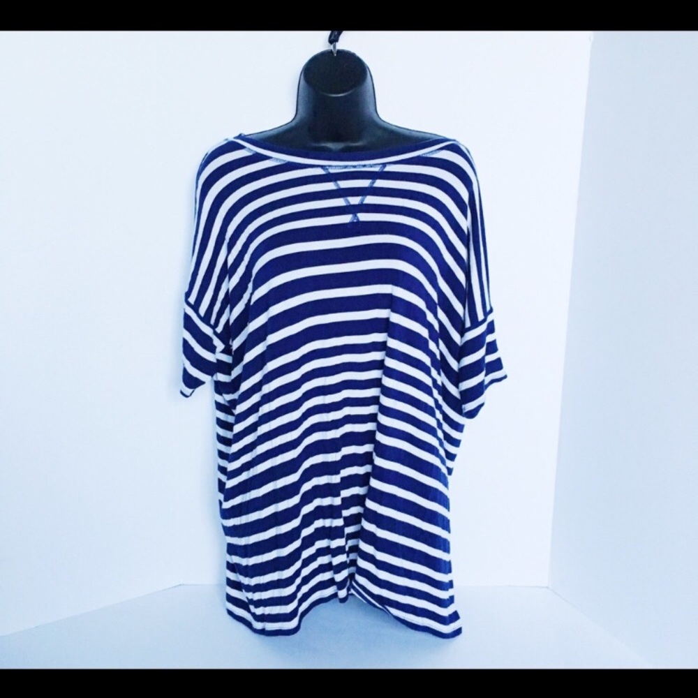 Cabi Navy Blue And White Striped Blouse